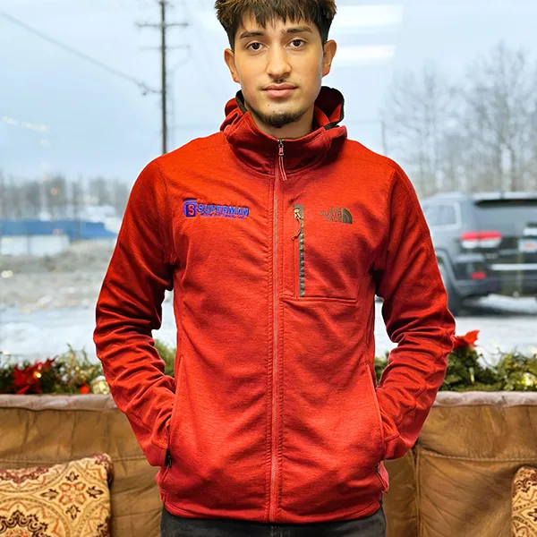 Superman Moving Red Zip Hoodie (North Face)